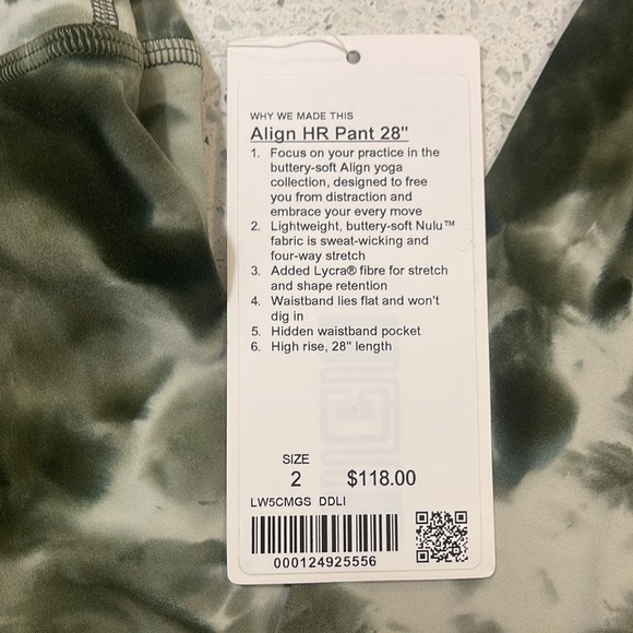 NWT lululemon Align™ High-Rise Pant 28" -Dimond dye - Picture 6 of 6